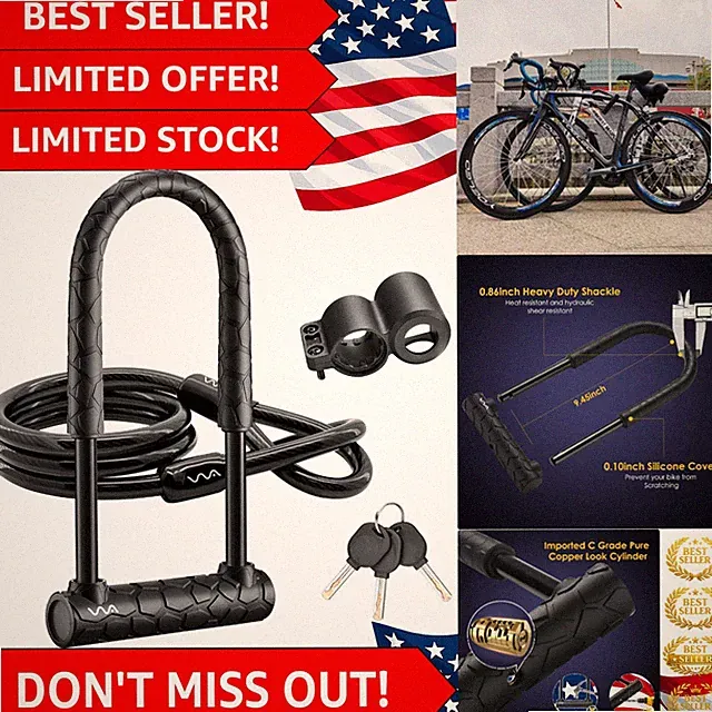 Bike Lock Heavy Duty Anti Theft, Long Shackle Bike U Lock with Keys, 4FT Secu...