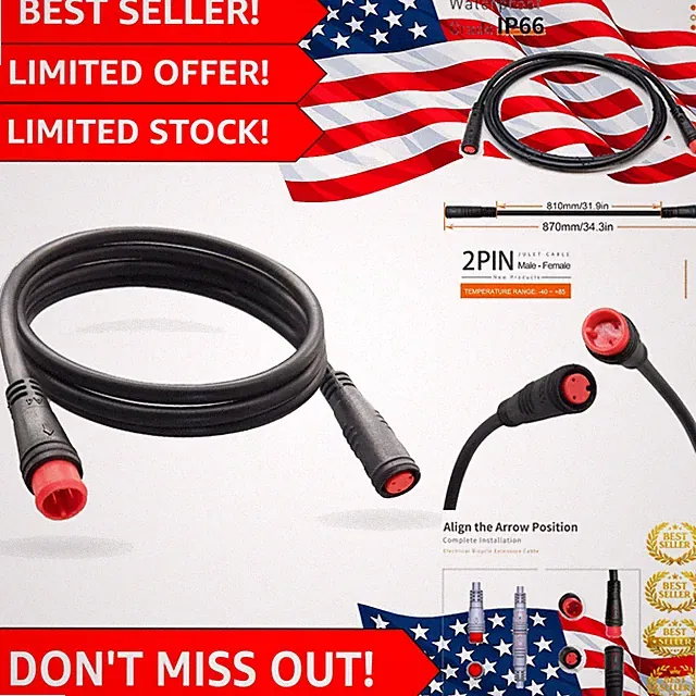 Electric E-Bike Extension Cable - Waterproof 2/3/4/5/6/8/9 Pin Female to Male