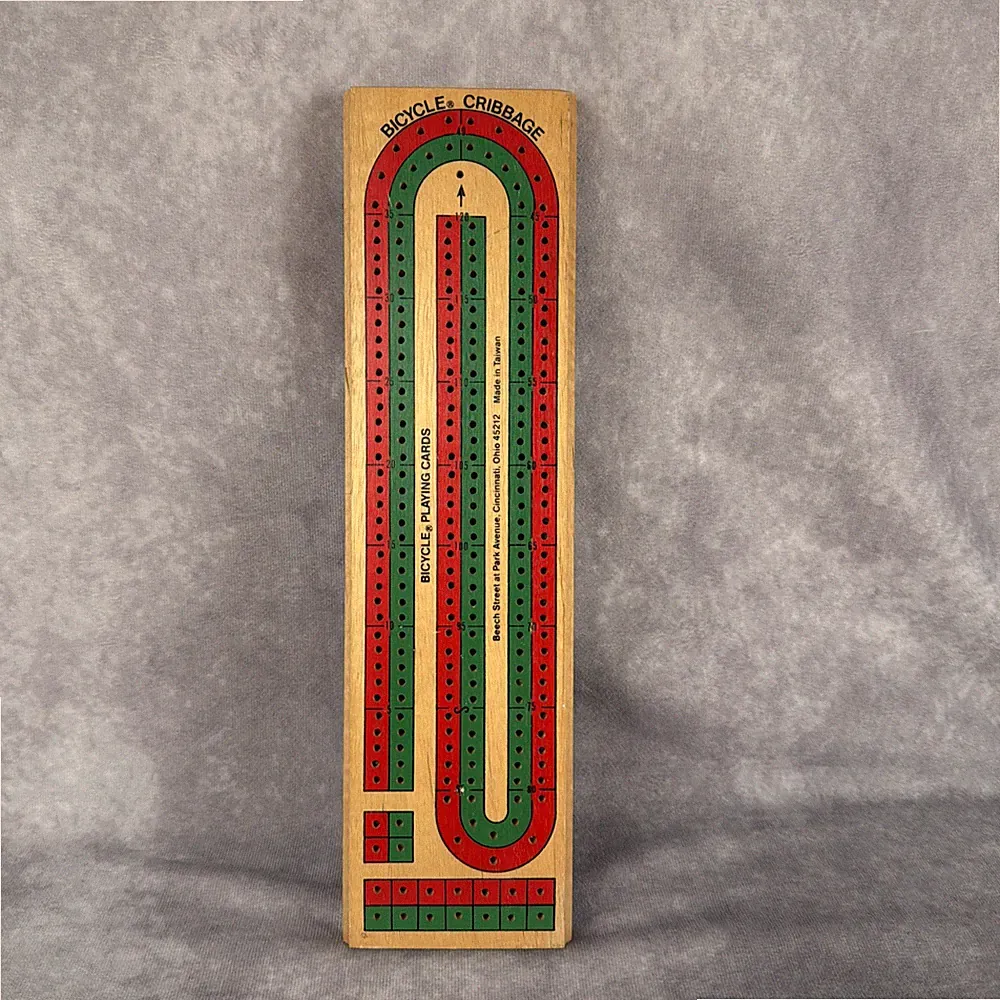 VTG Bicycle Cribbage Wooden Board Game Slide Out Peg Storage Rules Included